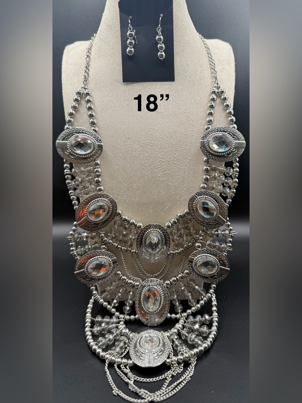 Silver-Tone Crystal Statement Necklace